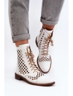 Děrované kožené botky Zazoo 2695 bílé