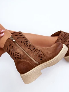 Zazoo 3470 Semišové Dámské Botky na Ploché Podrážce Průsvitné Hnědé