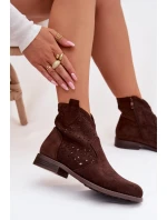 Dámské perforované kotníkové boty na nízkém podpatku S.Barski HY61-8026 Čokoládové
