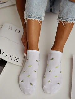 Dámské kotníčkové ponožky s listy bílé