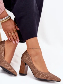 Dámské lodičky na sloupkovém podpatku 62254 Hnědá vzor - VINCEZA