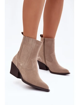 Dámské kotníkové boty na podpatku 6350 Béžová - Ideal Shoes Dámské kotníkové boty na podpatku 6350 Béžová - Ideal Shoes