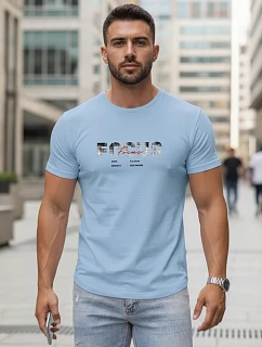 Pánské tričko s velkým nápisem, bavlněné, světle modré, FashionStreet NX5137R