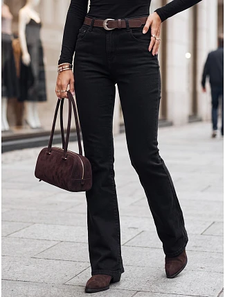 Dámské džíny s rozšiřujícími se nohavicemi, vysokým pasem a opaskem, černé, FashionStreet UY3116 Dámské džíny s rozšiřujícími se nohavicemi, vysokým pasem a opaskem, černé, FashionStreet UY3116