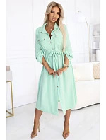531-4 Midi košilka se zlatými knoflíky a vázáním - světle mátová