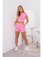 Bavlněná souprava se šortkami růžová