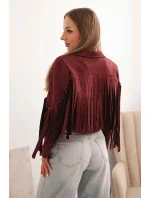 Dámská semišová bunda s třásněmi bordó