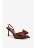 Lodičky s odkrytými patami a mašlí Hnědé Eklevia Lodičky s odkrytými patami a mašlí Hnědé Eklevia