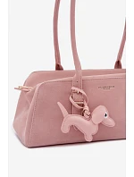 Kabelka z imitace semiše s přívěskem jezevčíka růžová Noely