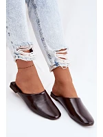 Dámské Mules z Umělé Kůže Ploché Čokoládové Romelle