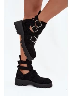 Dámské kotníkové boty s pásky a stříbrnými přezkami Helisse - černé