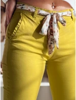 Dámské látkové chinos kalhoty s páskem ROSSALI hořčicové FashionStreet UY2533