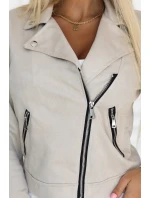 481-4 Semišové ramonesky s dlouhými rukávy a zipy - světle béžové