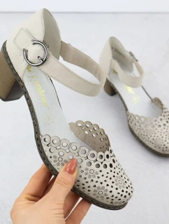 Dámské kožené sandály na jehlovém podpatku béžové Rieker 40902-60