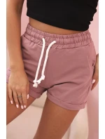 Dámské bavlněné šortky s gumou a šněrováním v pase tmavě růžové Dámské bavlněné šortky s gumou a šněrováním v pase tmavě růžové