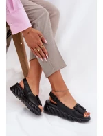 Dámské kožené sandály na klínu s ozdobou Artiker Černé 56C2156