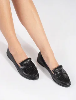 Trendy mokasíny dámské černé bez podpatku