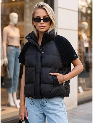 Krátká dámská prošívaná péřová vesta, černá, FashionStreet TY5925 Krátká dámská prošívaná péřová vesta, černá, FashionStreet TY5925