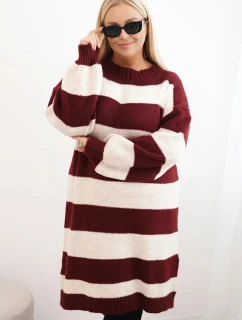 Dámská pletená sukni Plus Size pruhovaná bordó