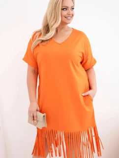 Dámské bavlněné šaty s výstřihem do V a třásněmi Plus Size oranžové