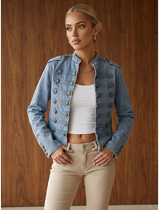 Dámská džínová bunda Napoleonka, modrá, FashionStreet TY6045 Dámská džínová bunda Napoleonka, modrá, FashionStreet TY6045