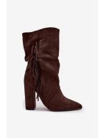 Dámské kotníkové boty na podpatku s třásněmi a žebrováním Zateplené Čokoládové Darlina
