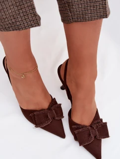 Dámské sandály na podpatku s mašlí Čokoládové Hestia