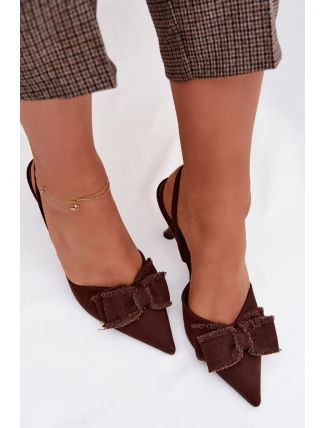 Dámské sandály na podpatku s mašlí Čokoládové Hestia