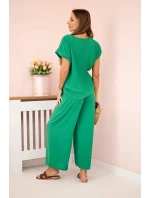 Viskózový komplet plisovaná halenka + kalhoty zelený