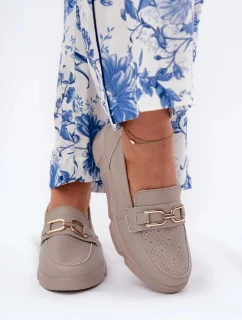 Dámské kožené mokasíny se zlatým detailem Vinceza – tmavě béžové