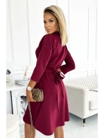 SANDY - Rozšířené košilové dámské šaty ve vínové bordó barvě 286-5 SANDY - Rozšířené košilové dámské šaty ve vínové bordó barvě 286-5