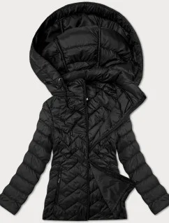 Černá dámská prošívaná plus size bunda s kapucí J Style (16M9267-392)