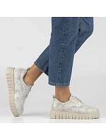 Kožené boty na platformě se stříbrnými květy DP6846 Filippo