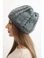 Dámská zimní čepice z vlny s copánkovým vzorem K452 tmavě šedá