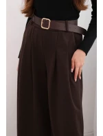 Dámské kalhoty s širokou nohavicí a páskem hnědé