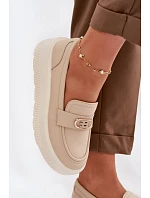 Kožené dámské mokasiny na platformě Vinceza Béžové