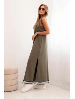 Dámský komplet s viskózou s rozepínací mikinou a dlouhou sukní khaki
