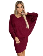 402-4 Netopýří šaty s výstřihem - vínové s brokátem 402-4 Netopýří šaty s výstřihem - vínové s brokátem