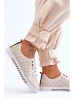 Dámské kožené ažurové tenisky béžové S.Barski LR952
