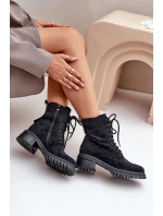 Zdobené dámské botky workerky zateplené D&A černé MR880-017