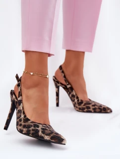 Zdobené Sandály Na Podpatku Panterka Béžovo-Černé Kemonia