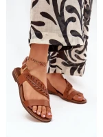 Dámské sandály z přírodní kůže na plochém podpatku Zazoo 3564 Camel