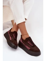 Dámské tenisky z pravé semiše na platformě Zazoo N1265S3 čokoládové