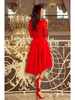 Červené dámské šaty s delším zadním dílem a krajkovým výstřihem model 7162273