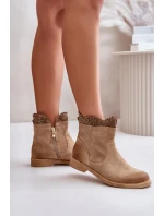 Nízké Dámské Botky Na Plochém Podpatku Semišové Lewski 3624 Béžové