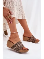 Zazoo 40289 Kožené Dámské Pantofle Na Korkovém Podpatku Leopardí