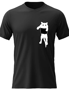 Pánské bavlněné tričko s potiskem - KOČKA V KAPSE - černé