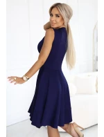 573-2 Exkluzivní šaty s rozšířeným spodním dílem a zlatým zipem - ZELENÉ