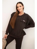 Dámský souprava z viskózy s prošívanou mikinou a kalhotami hnědý