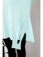 Dámská bavlněná blůza Plus Size s asymetrickým spodním lemem a výřezy mátová